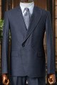 Dunn Fancy Dark Gray Peaked Lapel Double Breasted Business Suits