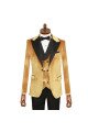 Dwight Gorgeous Gold Peaked Lapel Three Pieces Velvet Prom Suits