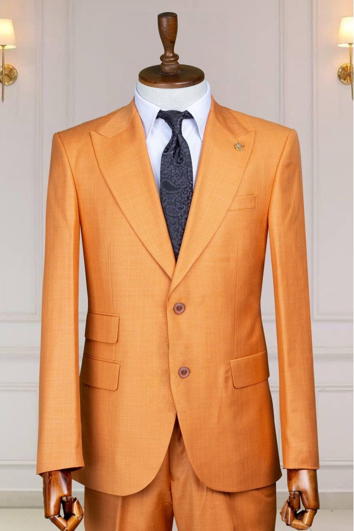 Earl Modern Orange Peaked Lapel Slim Fit Prom Suits