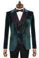 Edson Bespoke Dark Green Peaked Lapel Three Pieces Velvet Prom Suits