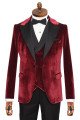 Edward Chic Burgundy Peaked Lapel Three Pieces Velvet Prom Suits