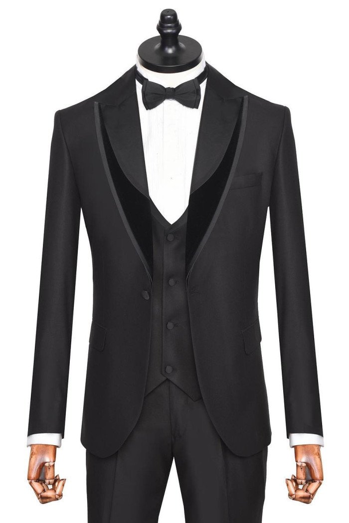 Eli Decent Black Shawl Lapel Three Pieces Wedding Suits