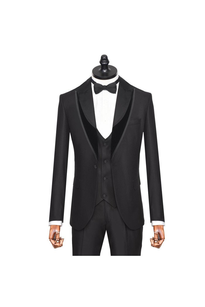 Eli Decent Black Shawl Lapel Three Pieces Wedding Suits