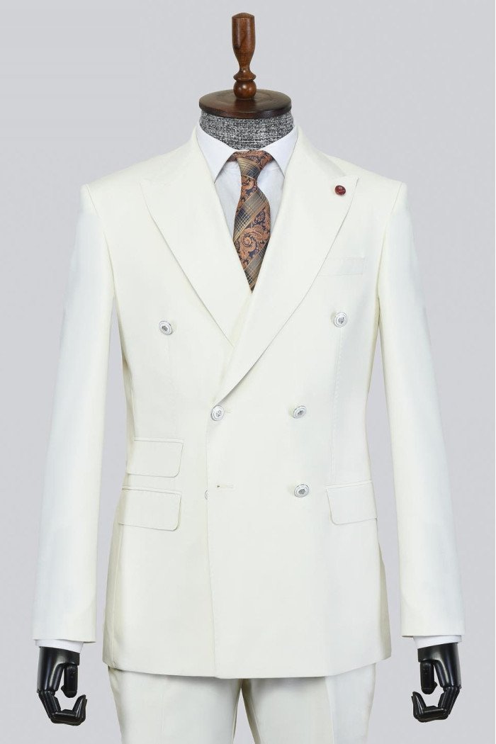 Elmer Simple White Peaked Lapel Double Breasted Prom Suits