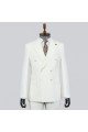 Elmer Simple White Peaked Lapel Double Breasted Prom Suits