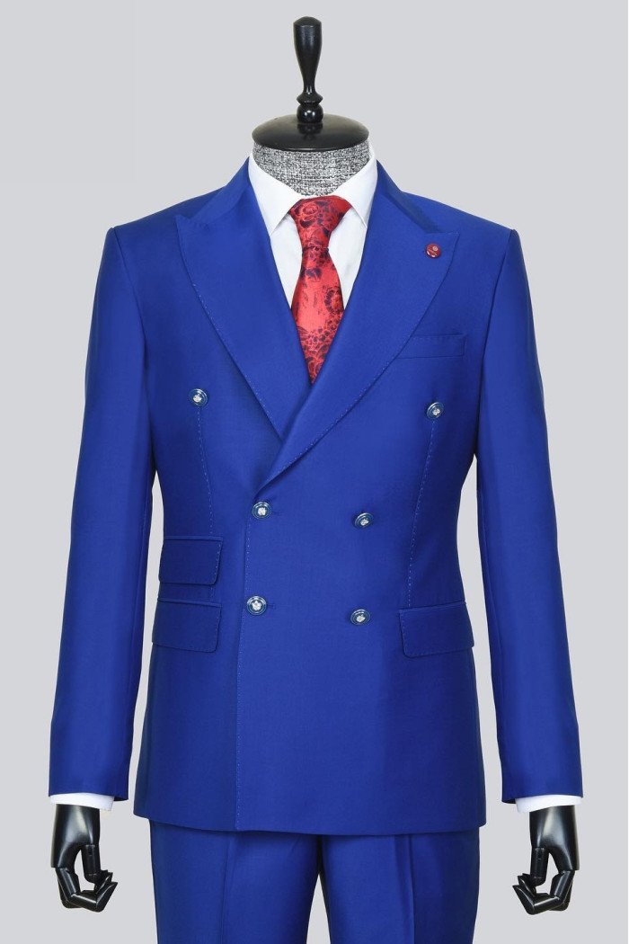 Elroy Gentle Royal Blue Peaked Lapel Double Breasted Prom Suits