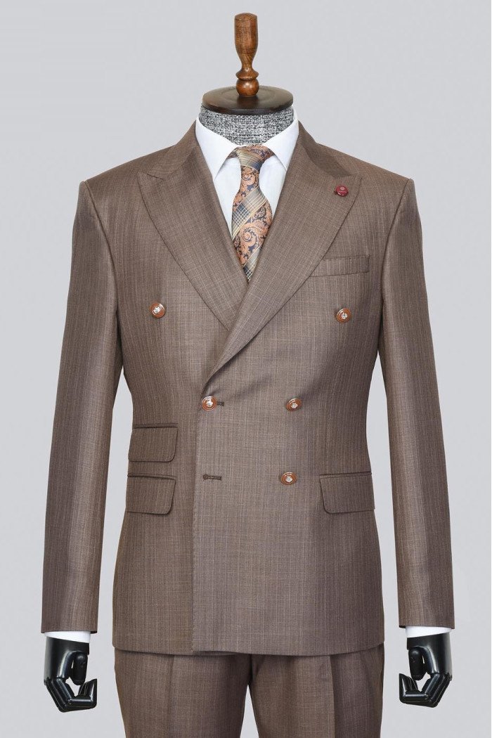 Elvis Handsome Coffee Peaked Lapel Double Breasted Prom Suits