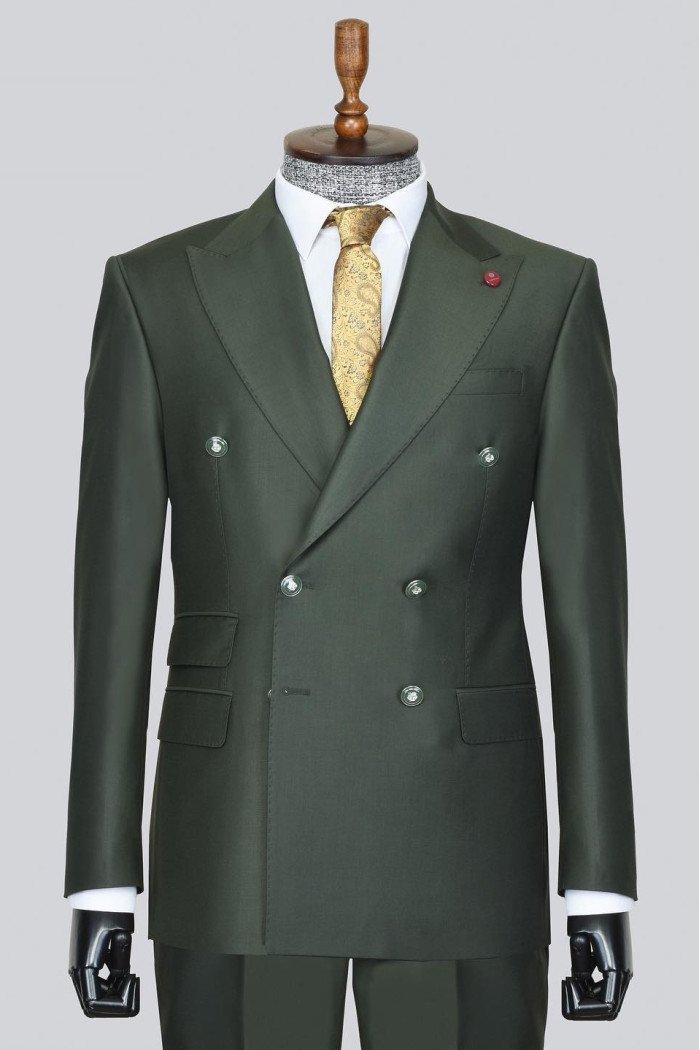 Emmanuel Mind Dark Green Peaked Lapel Double Breasted Prom Suits