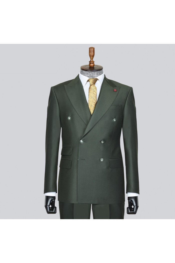 Emmanuel Mind Dark Green Peaked Lapel Double Breasted Prom Suits