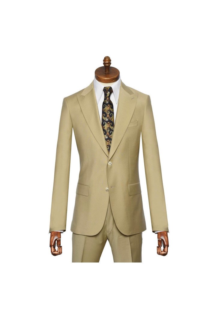 Erica Newest Beige Peaked Lapel Slim Fit Prom Suits