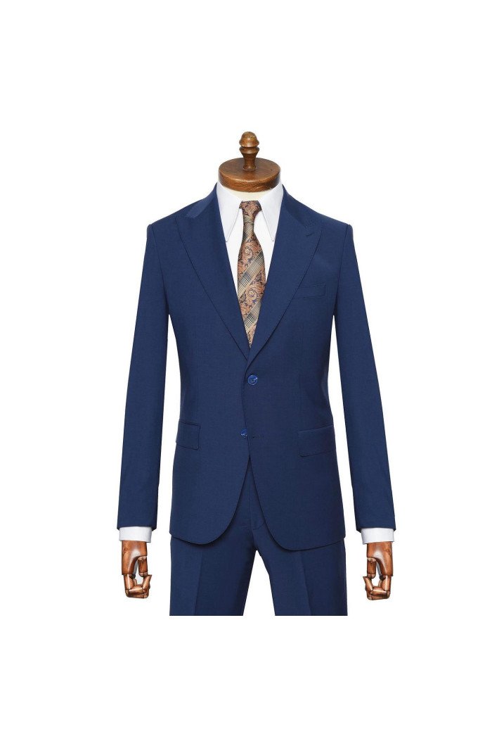 Fabian Bespoke Dark Navy Peaked Lapel Slim Fit Prom Suits