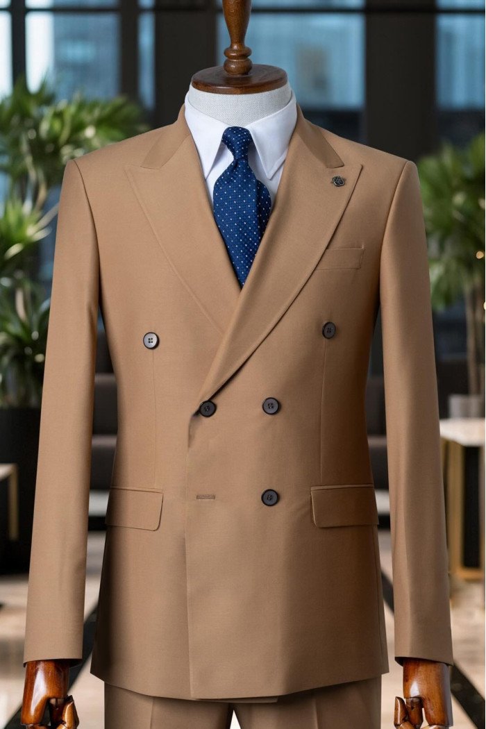 Ferdinand Charming Camel Peaked Lapel Double Breasted Prom Suits