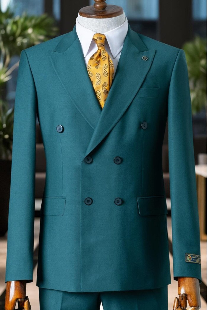 Fitzgerald Classical Turquoise Peaked Lapel Double Breasted Prom Suits