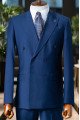 Frank Fashion Dark Blue Peaked Lapel Double Breasted Prom Suits