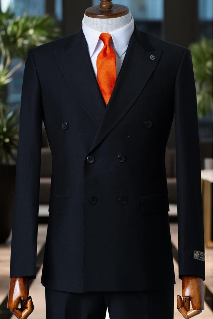 Franklin Decent Black Peaked Lapel Double Breasted Business Suits