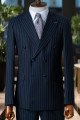 Frederic Gentle Dark Navy Striped Peaked Lapel Double Breasted Business Suits