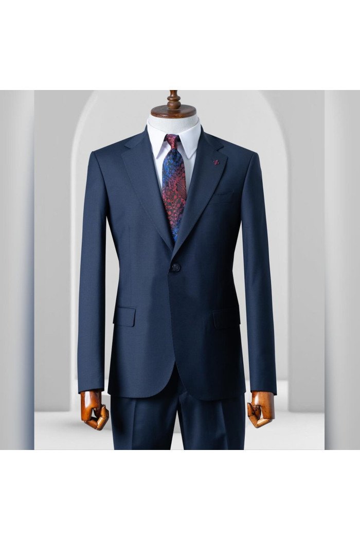 Gabriel Handsome Dark Navy Notched Lapel Slim Fit Business Suits