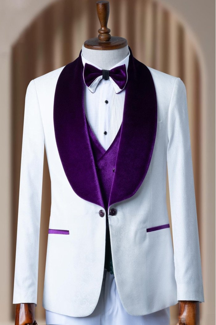Hyman Classical Grape Shawl Lapel Three Pieces Jacquard Wedding Suits