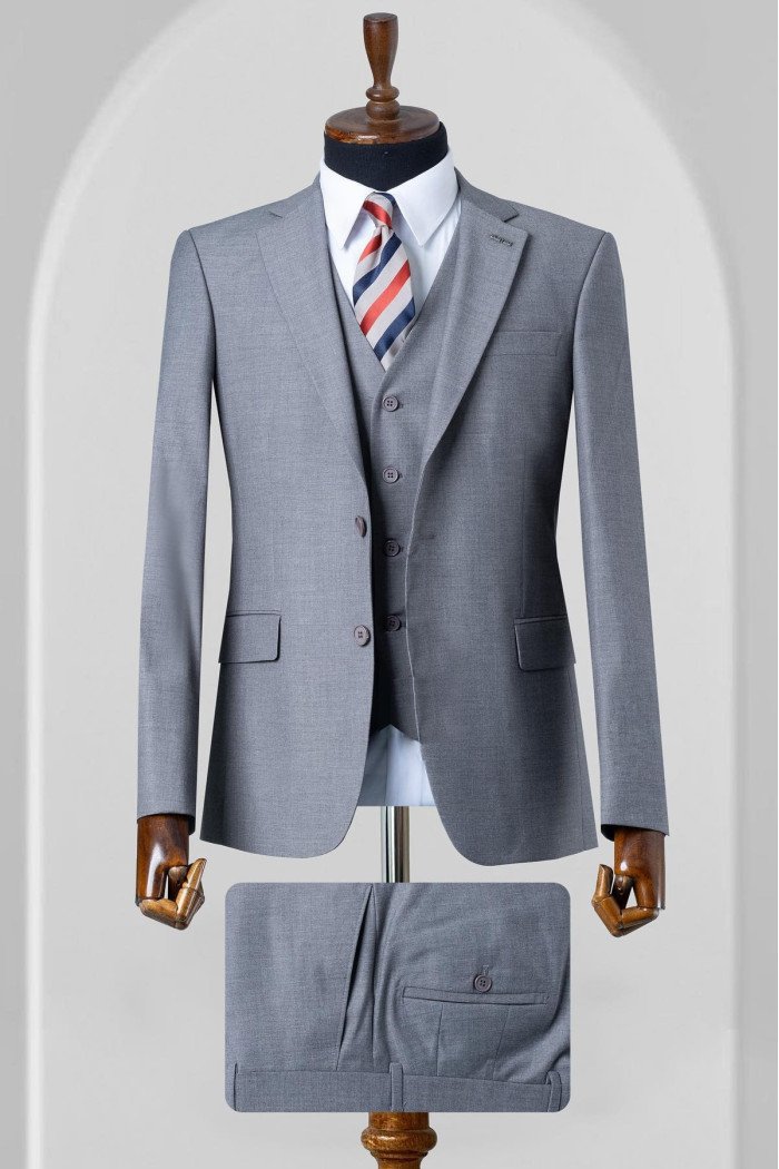 Ingemar Formal Gray Notched Lapel Three Pieces Business Suits