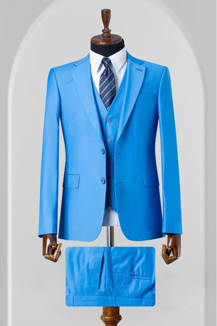 Ingram Fashion Blue Notched Lapel Three Pieces Prom Suits
