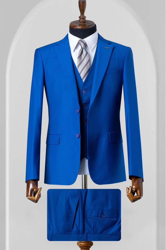 Isaac Generous Royal Blue Notched Lapel Three Pieces Prom Suits