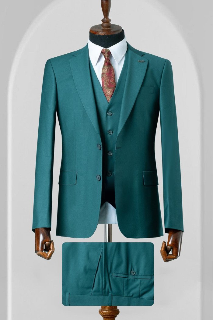 Ivan Handsome Turquoise Notched Lapel Three Pieces Prom Suits