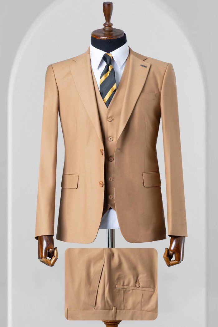 Ives Modern Camel Notched Lapel Three Pieces Prom Suits