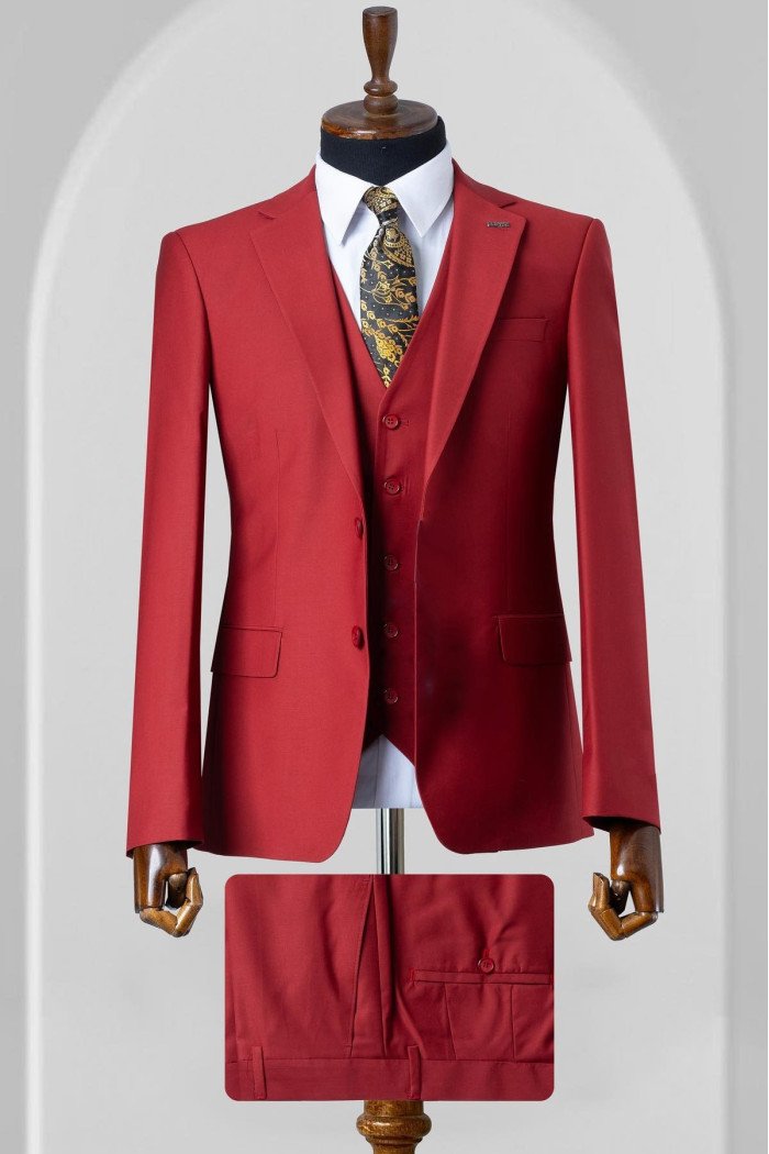 Jack Mid Red Notched Lapel Three Pieces Prom Suits