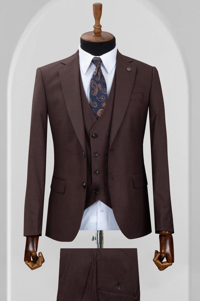 Jared Chic Brown Notched Lapel Three Pieces Prom Suits