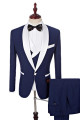 Navy Blue Wedding Suits with White Shawl Lapel | One Button Wedding Tuxedos 3 Pieces