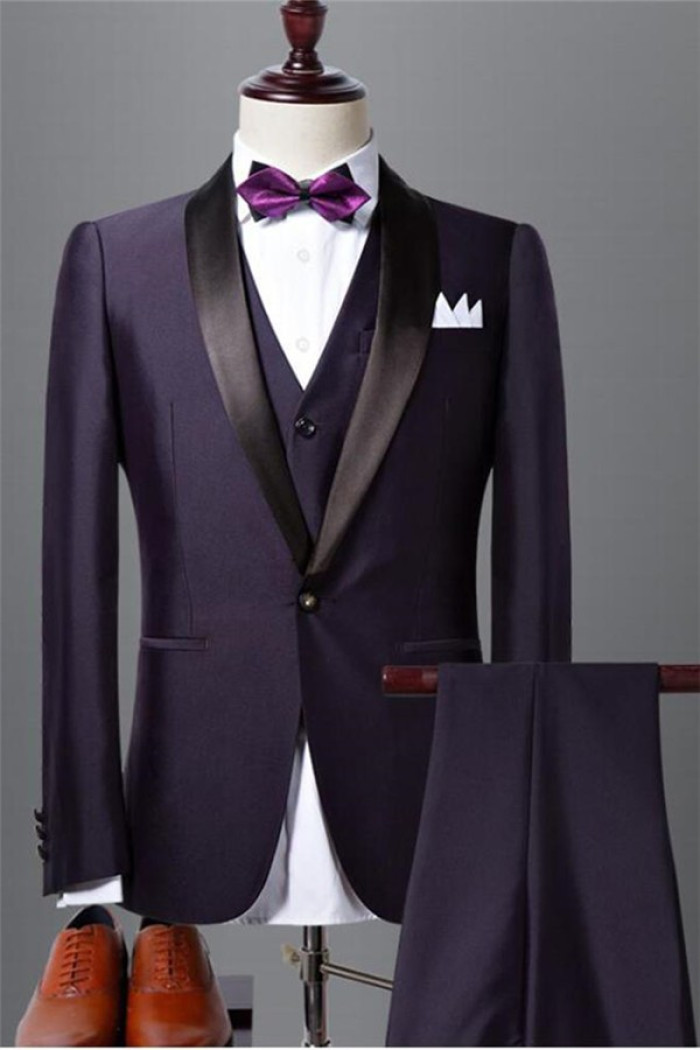 Yair Classic Dark Purple Shawl Lapel Wedding Tuxedo with 3 Pieces