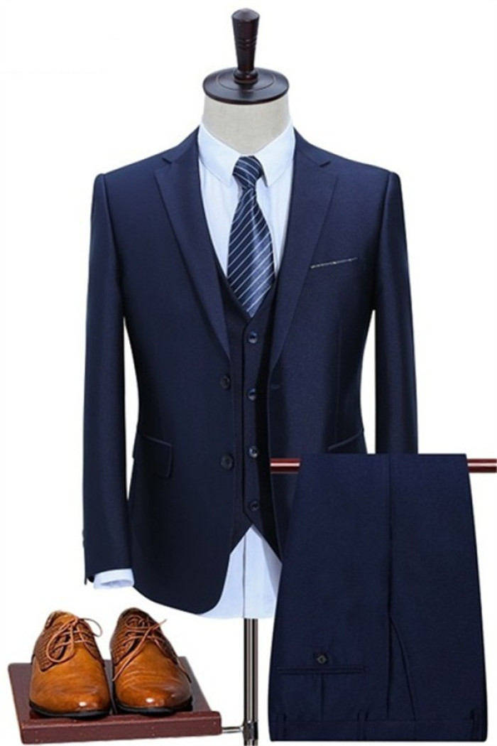 Dark Blue Three Pieces Slim Fit Men's Business Formal Suits
