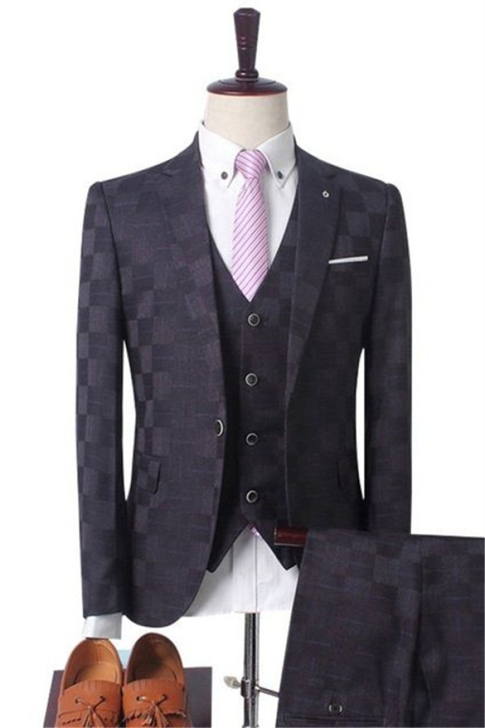 Stylish Black Formal Slim fit 3 Piece Notched Lapel Business Suits