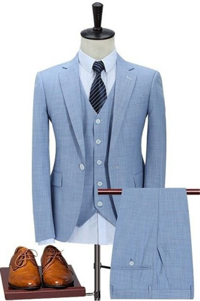 Modern Sky Blue Business Notched Lapel Slim Fit Men Suits