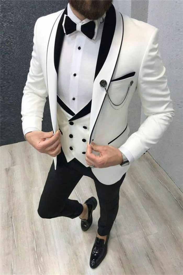 Dale White Wedding Tuxedos with Black Lapel | Groom Suits for Men3 Pieces