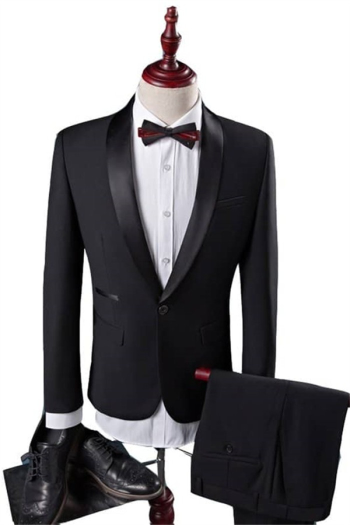Newest Black Shawl Lapel Wedding Grooms Suits for Men with One button