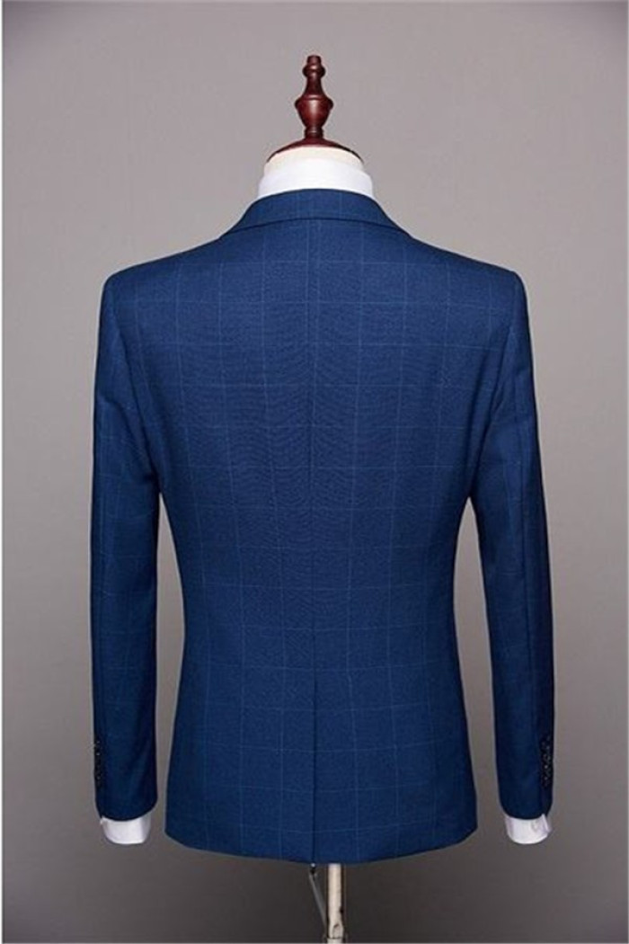 Anton Dark Blue Plaid Business Suits | Men Autumn Fashion Solid Slim Men Suits