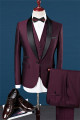 Burgundy Slim Fit Shawl Lapel Wedding Suit | Fashion Black Trim Tuxedo Mens's 3 Pieces Suits