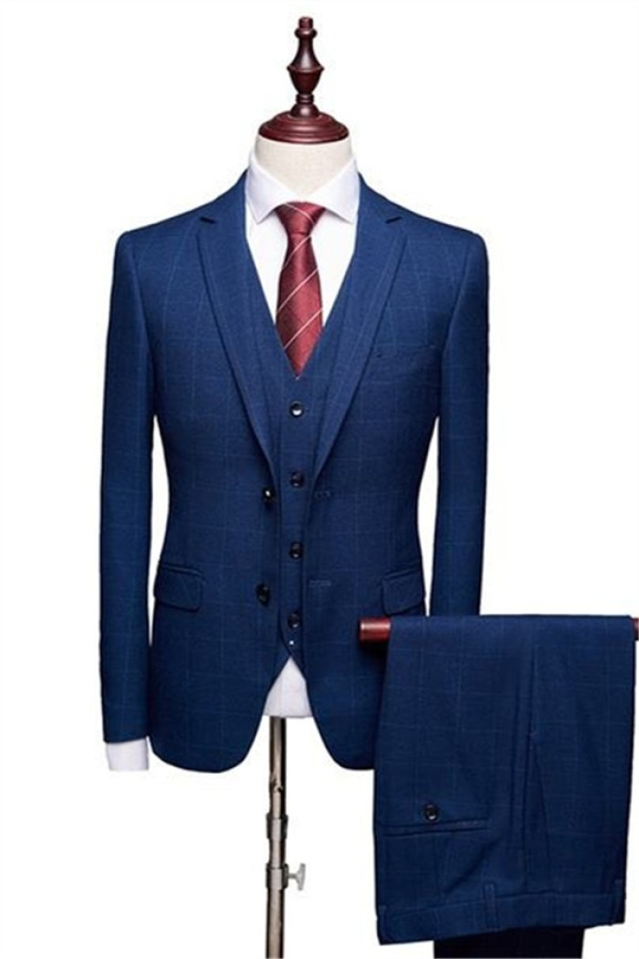 Anton Dark Blue Plaid Business Suits | Men Autumn Fashion Solid Slim Men Suits