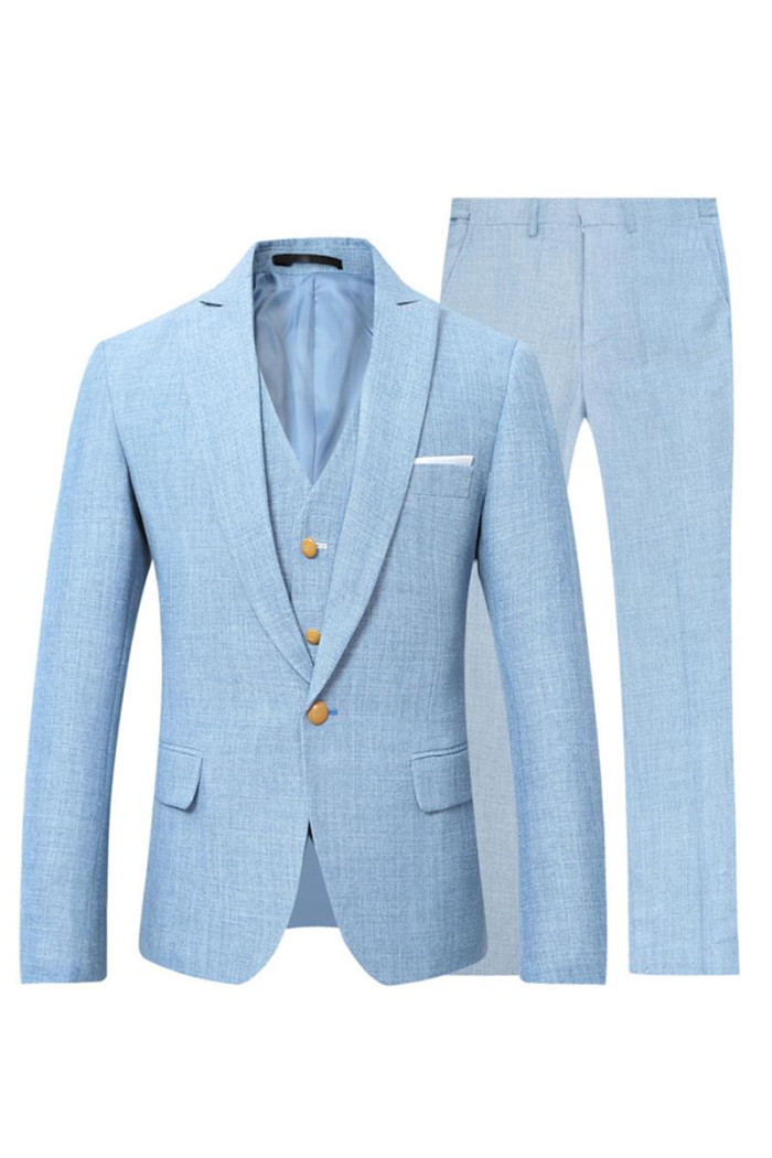 Sky Blue New Arrival Notch Lapel Prom Men Suit with 3 Pieces