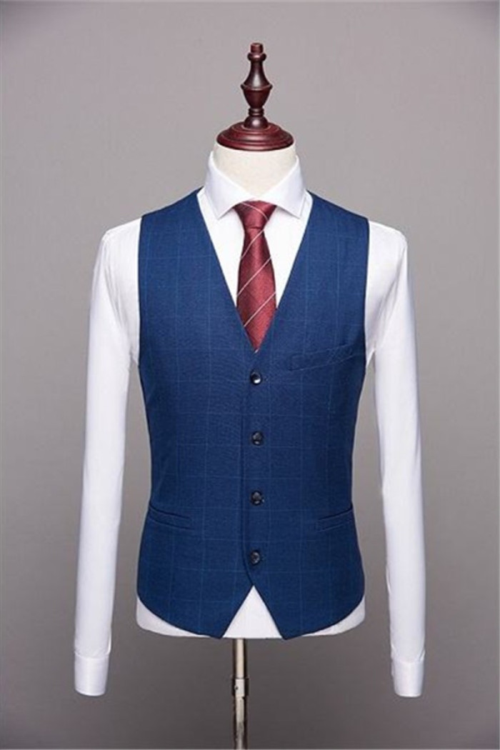 Anton Dark Blue Plaid Business Suits | Men Autumn Fashion Solid Slim Men Suits