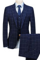 Navy Blue 3 Pieces Plaid Mens Suits | Slim Fit Notched Lapel Business Suits