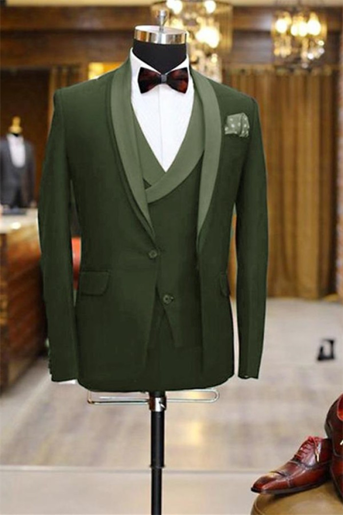 Newest Olive Green Shawl Lapel Wedding Tuxedo with 3 Pieces