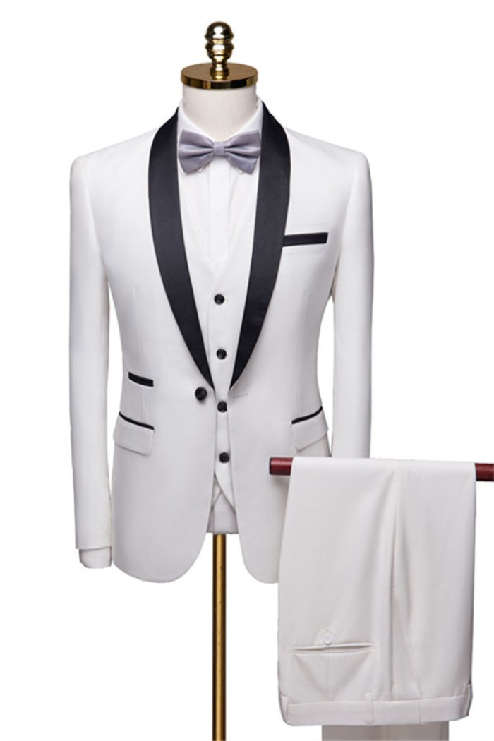 New Fashion White Shawl Lapel Three Pieces Wedding Suits for Men