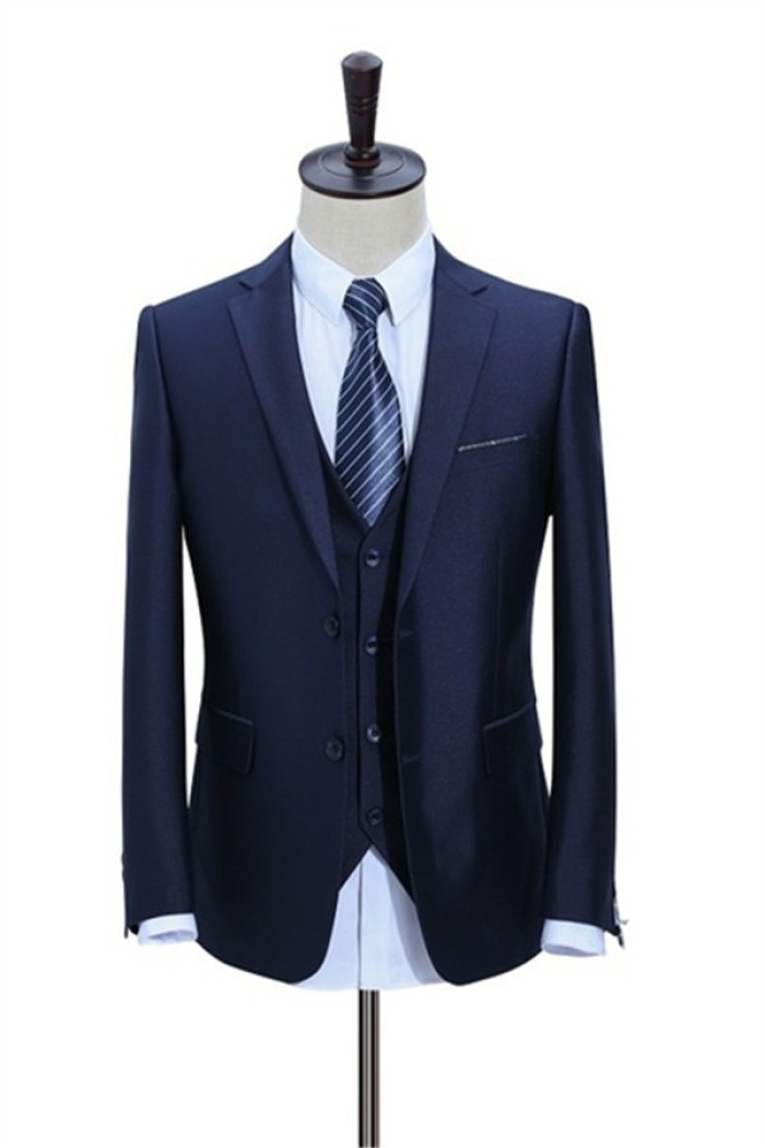 Dark Blue Three Pieces Slim Fit Men's Business Formal Suits