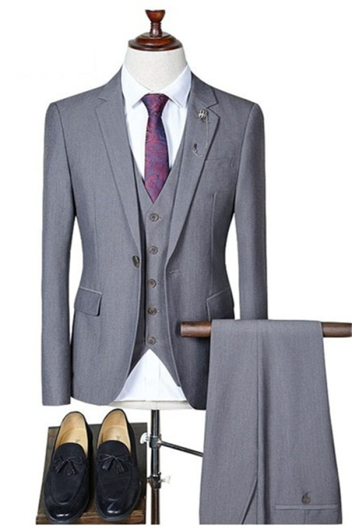 Simple Gray Formal Men Suits| Dane Bespoke Tuxedo with 3 Pieces