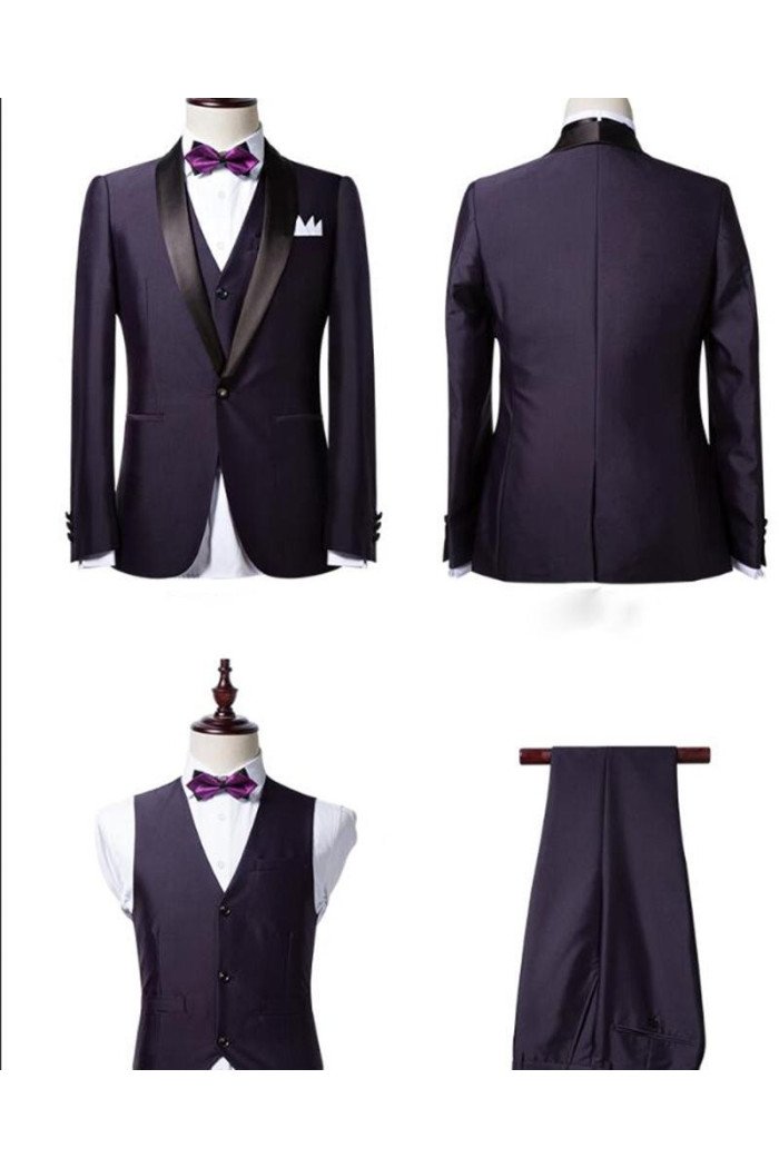 Yair Classic Dark Purple Shawl Lapel Wedding Tuxedo with 3 Pieces