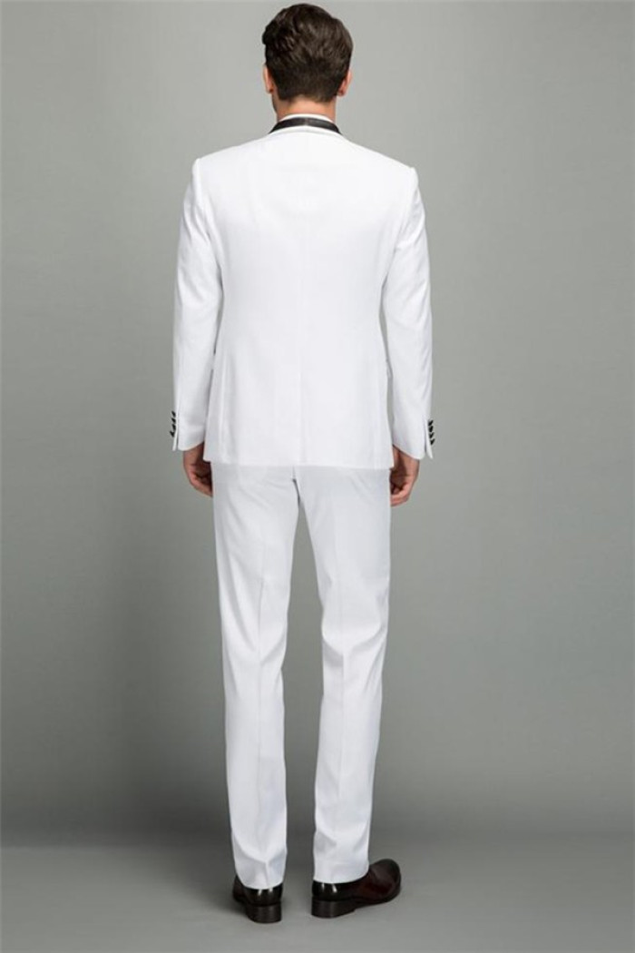 Simple Men's Two Piece Slim Fit Shawl White Wedding Groom Suits