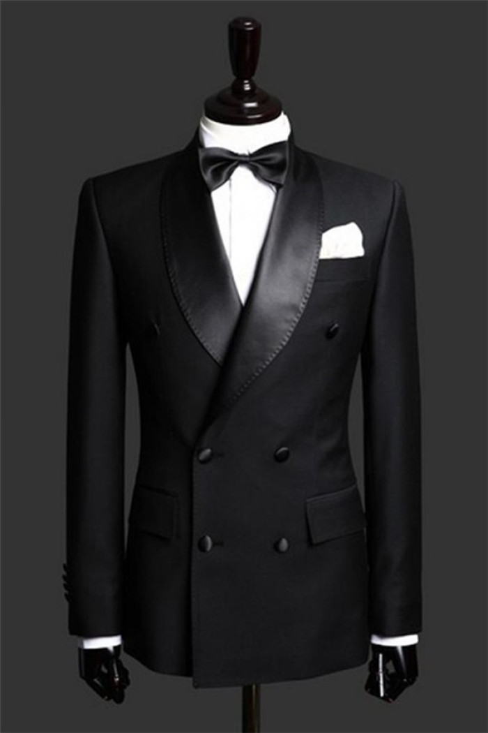 Kash Black Double Breast Wedding Suits Tuxedos | Satin Lapel 2 Pieces for Wedding