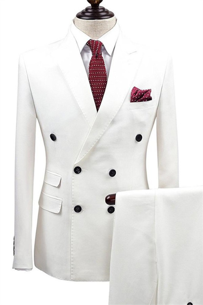 Tyrell White Bouble Breast Wedding Suits | Men Groom Tuxedos with 2 Pieces